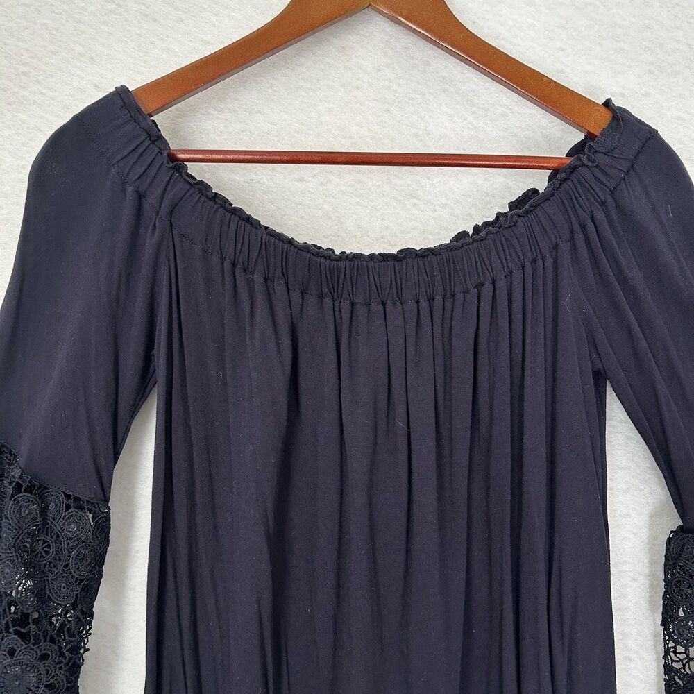 Loft Blouse Women S Navy Lace Off Shoulder Flowy Dressy Boho Fairy Goth Romantic - Picture 8 of 13